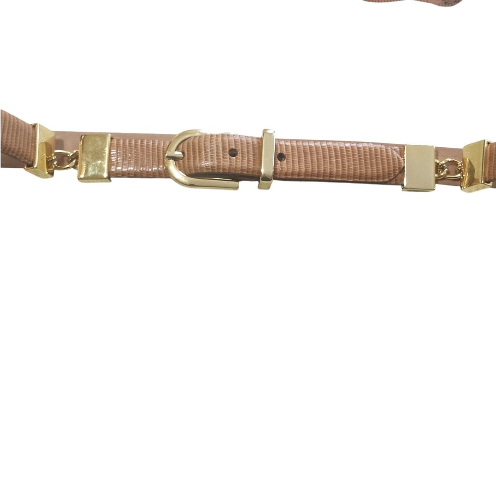 Talbots Belt Womens 3X Tan Lizard Embossed Leather Gold Chain Link Made in Italy